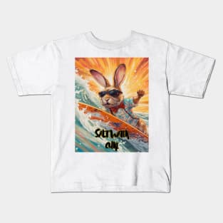Rabbit surfing a salt water cures everything sea Kids T-Shirt